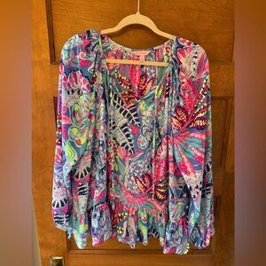 Lilly Pulitzer Blue and Pink Tropical Blouse
